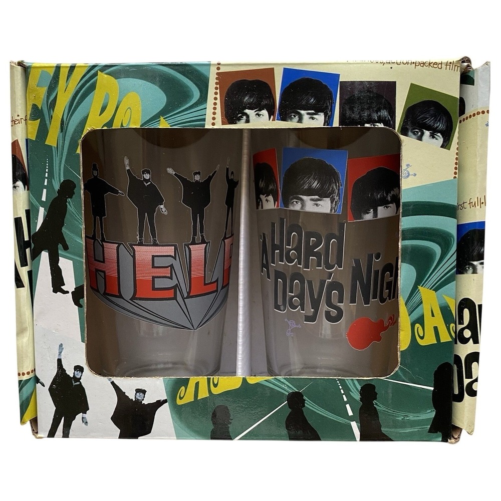 Beatles Glasses‎ 16 oz Tumblers Glasses Cups Set Of 2 Help & A Hard Days Night